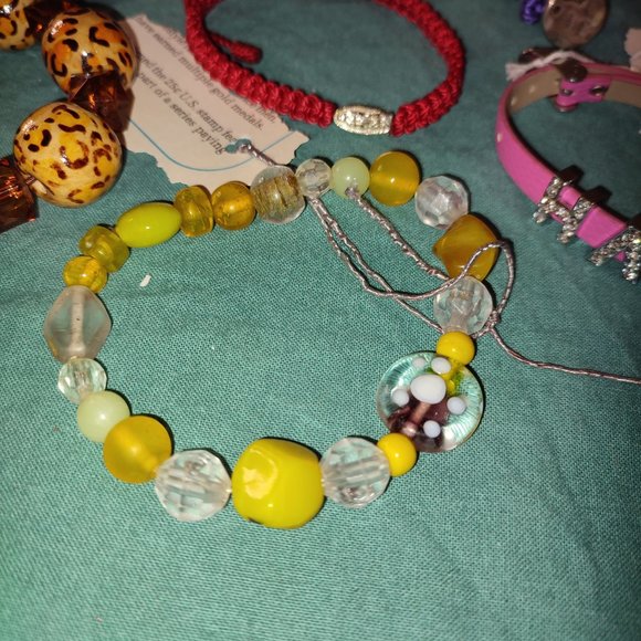 Bundle 7 Bracelets Leopard Print Yellow Blue Red Purple Pink elastic girl Teen - Picture 2 of 9